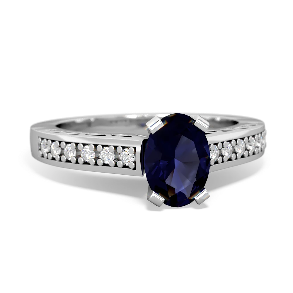 Sapphire Art Deco Engagement 7X5mm Oval 14K White Gold ring R26357VL
