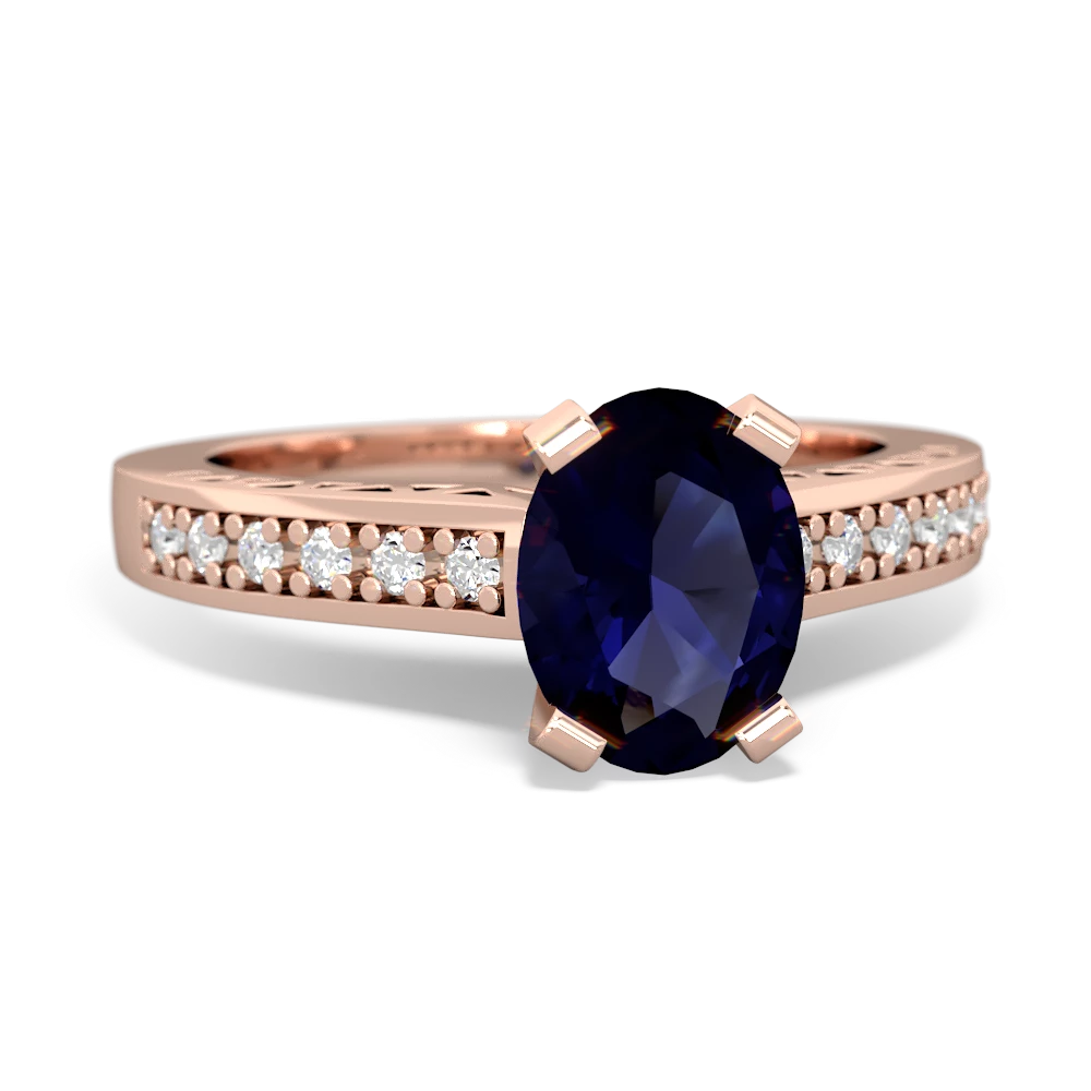 Sapphire Art Deco Engagement 8X6mm Oval 14K Rose Gold ring R26358VL