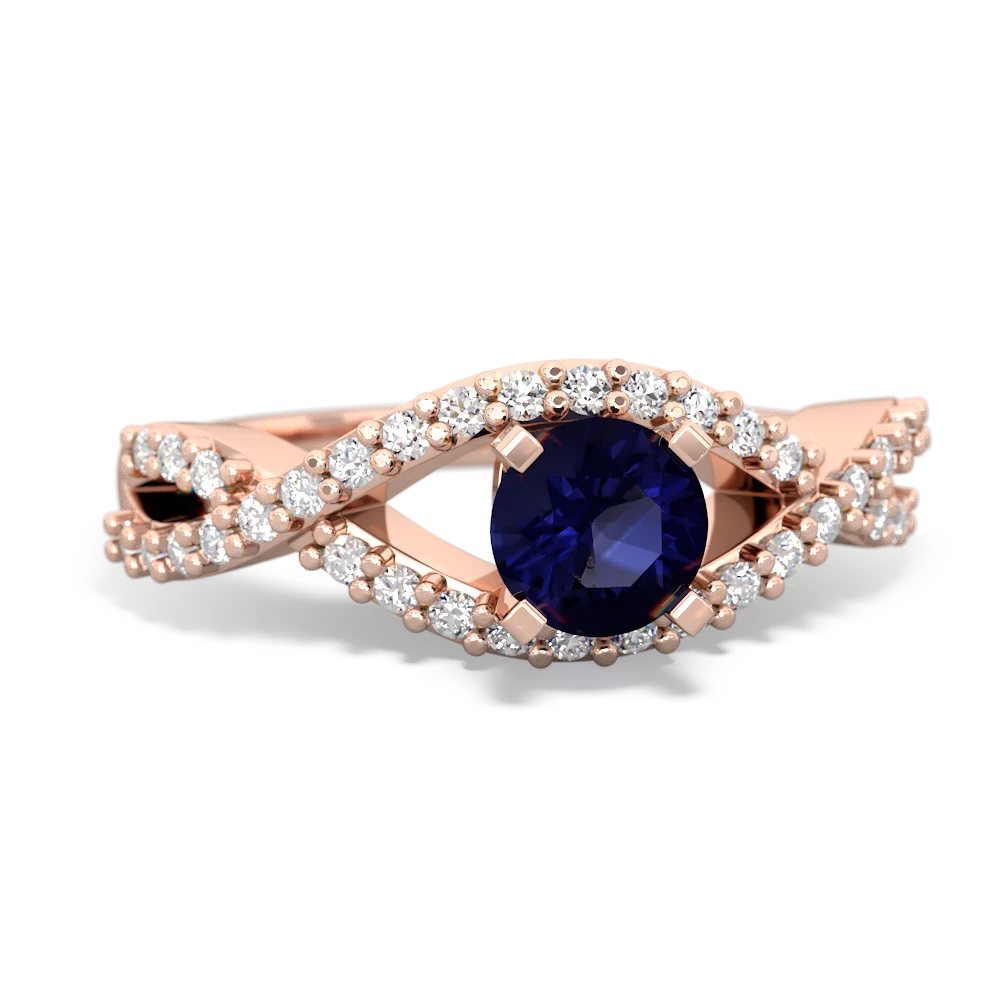 Sapphire Diamond Twist 5Mm Round Engagment  14K Rose Gold ring R26405RD