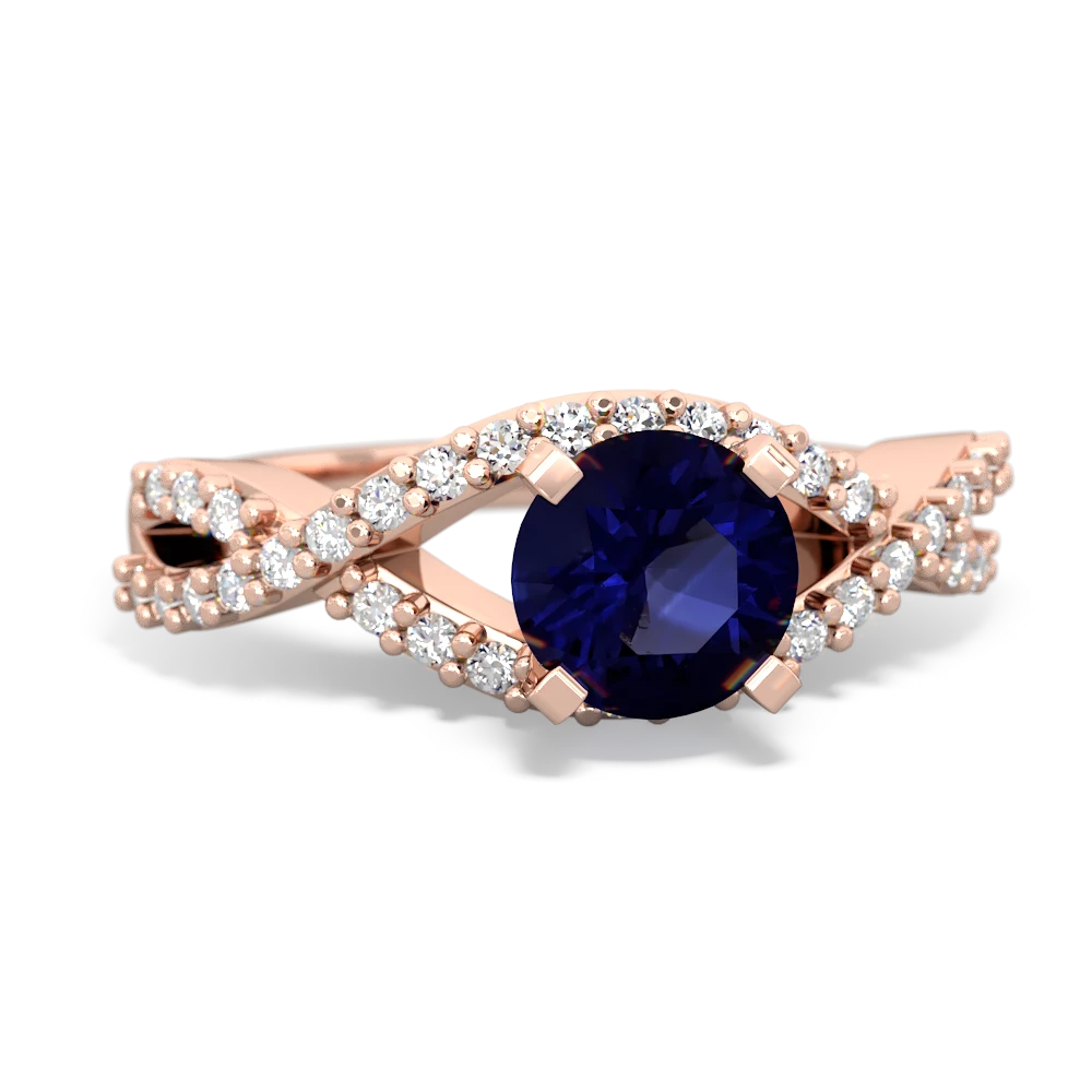 Sapphire Diamond Twist 6Mm Round Engagment  14K Rose Gold ring R26406RD