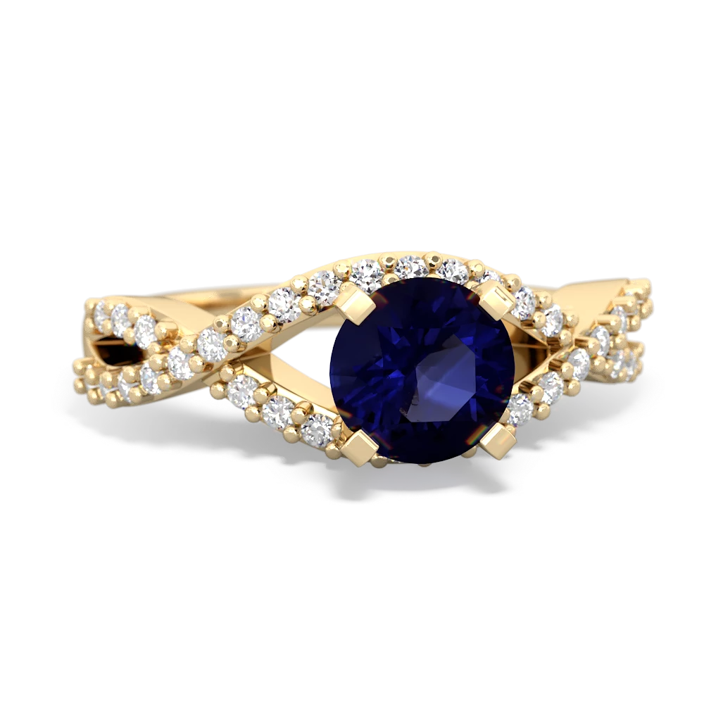 Sapphire Diamond Twist 6Mm Round Engagment  14K Yellow Gold ring R26406RD