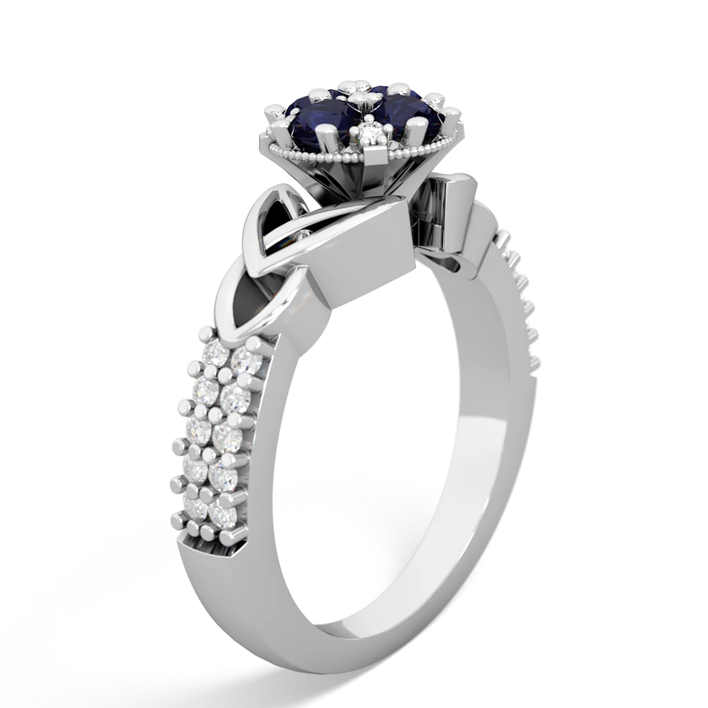 Sapphire Celtic Knot Cluster Engagement 14K White Gold ring R26443RD