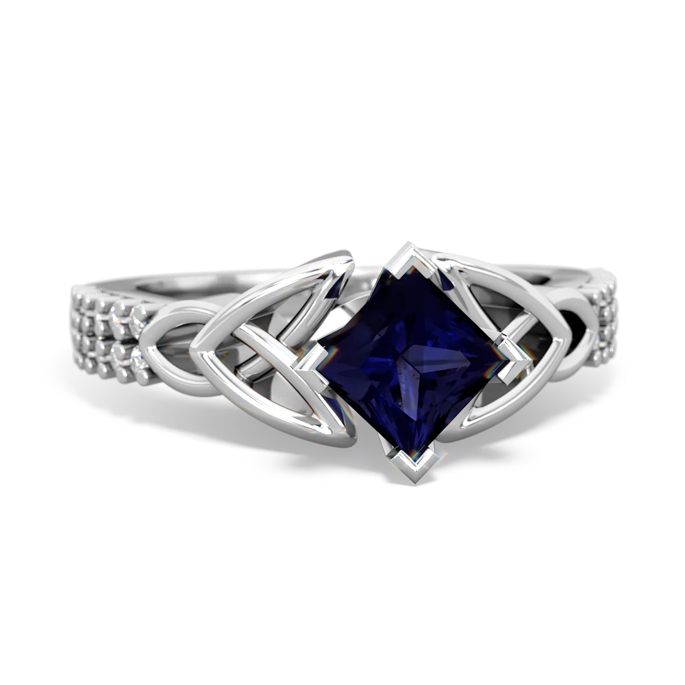 Sapphire Celtic Knot 5Mm Square Engagement 14K White Gold ring R26445SQ