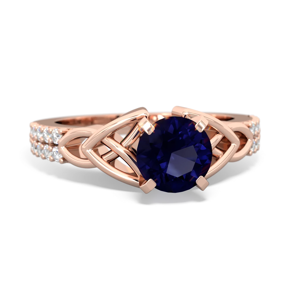 Sapphire Celtic Knot 6Mm Round Engagement 14K Rose Gold ring R26446RD