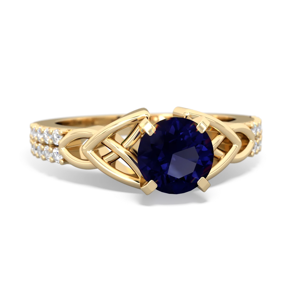 Sapphire Celtic Knot 6Mm Round Engagement 14K Yellow Gold ring R26446RD