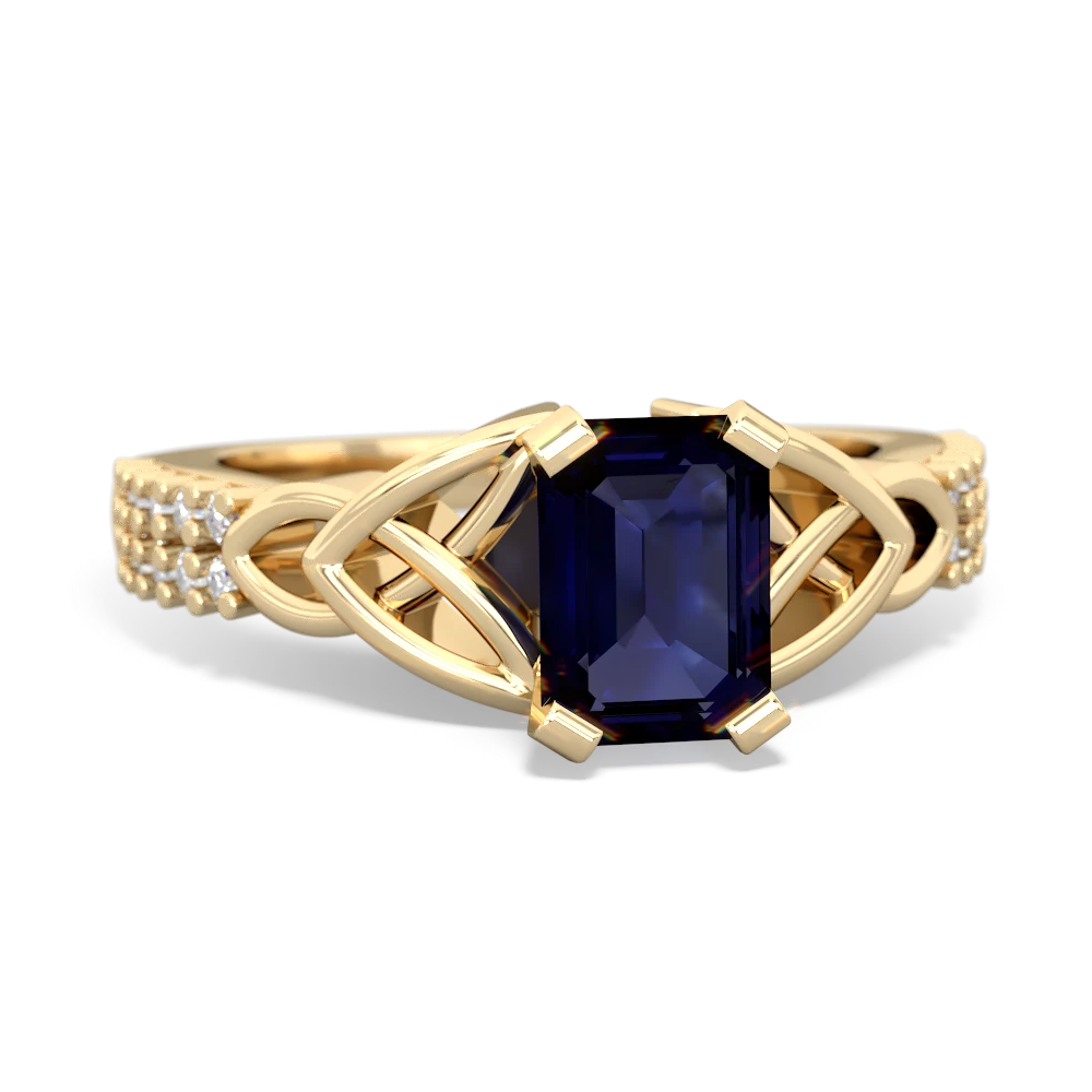 Sapphire Celtic Knot 7X5 Emerald-Cut Engagement 14K Yellow Gold ring R26447EM