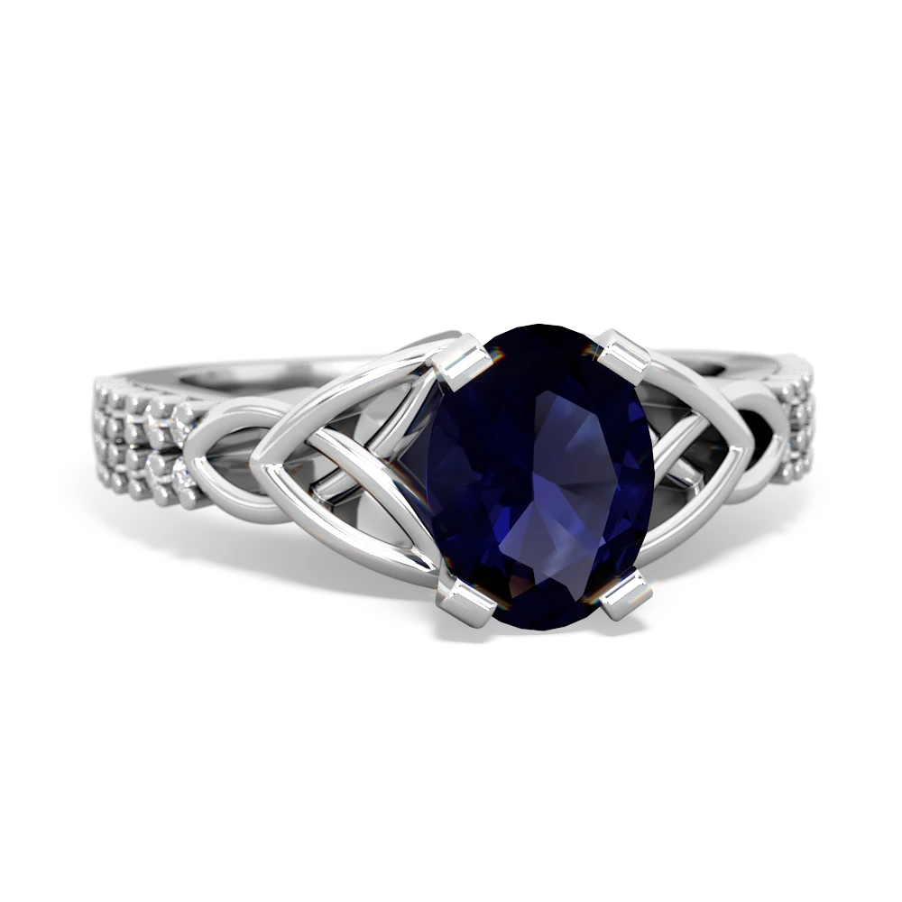 Sapphire Celtic Knot 8X6 Oval Engagement 14K White Gold ring R26448VL