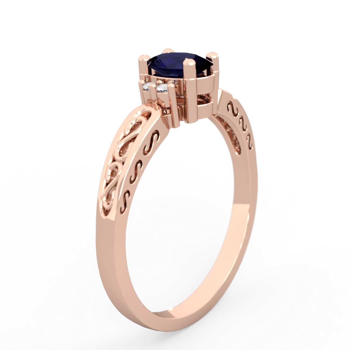 Sapphire Filligree Scroll Oval 14K Rose Gold ring R0812