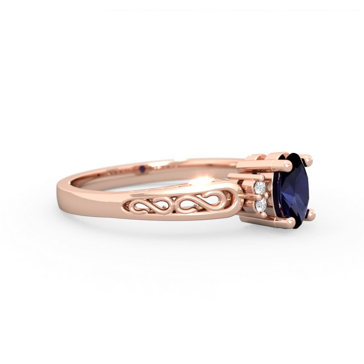 Sapphire Filligree Scroll Oval 14K Rose Gold ring R0812
