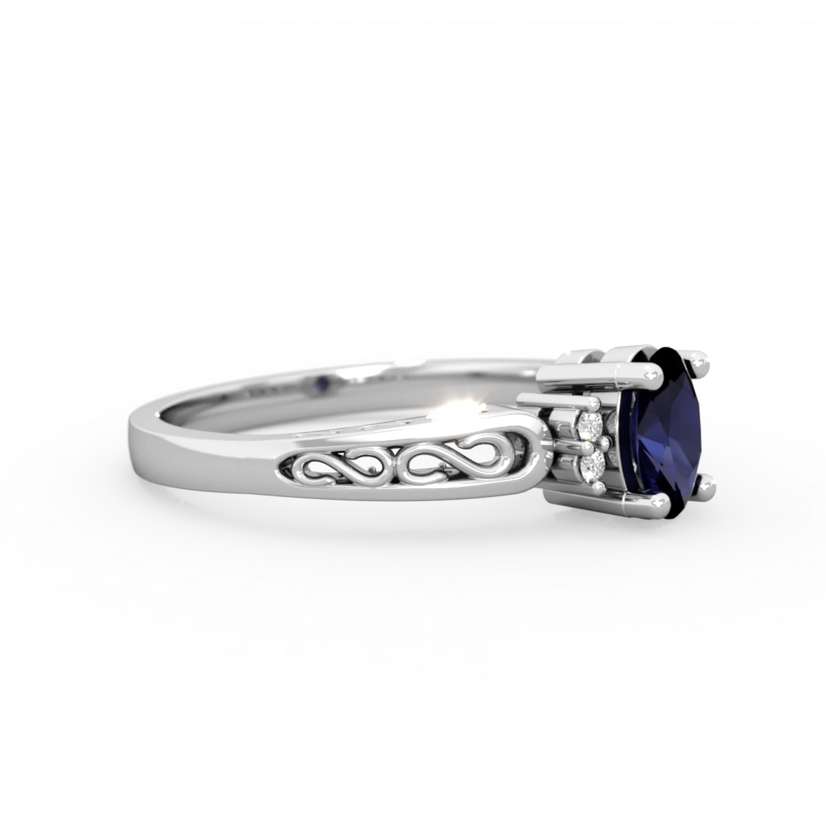 Sapphire Filligree Scroll Oval 14K White Gold ring R0812