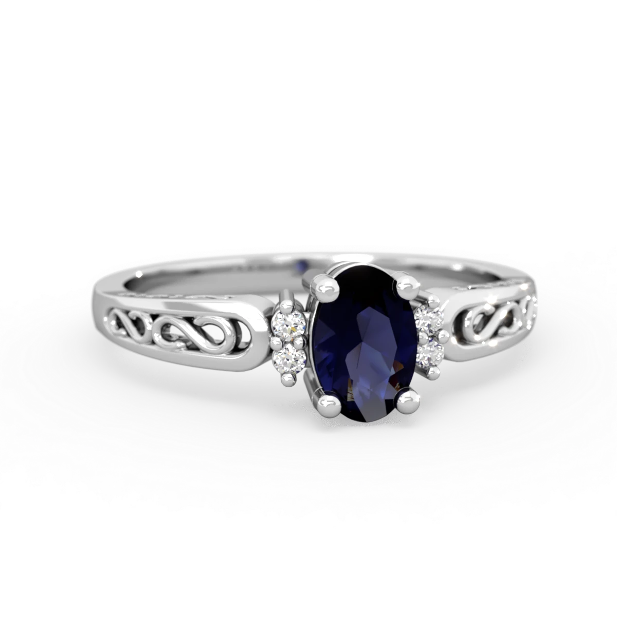 Sapphire Filligree Scroll Oval 14K White Gold ring R0812