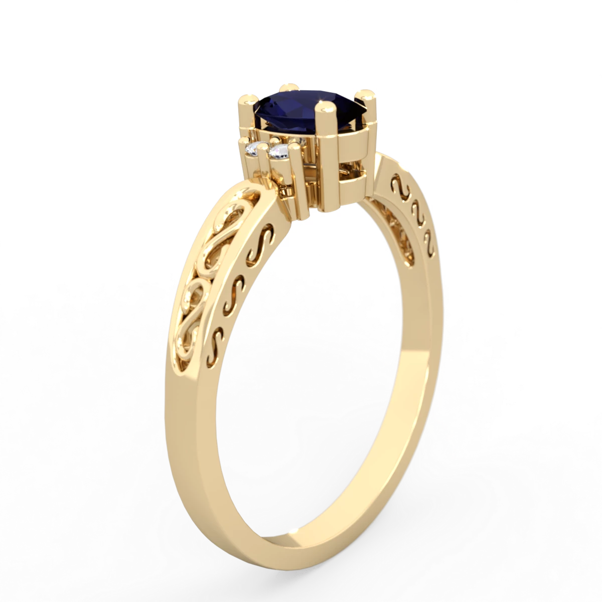 Sapphire Filligree Scroll Oval 14K Yellow Gold ring R0812