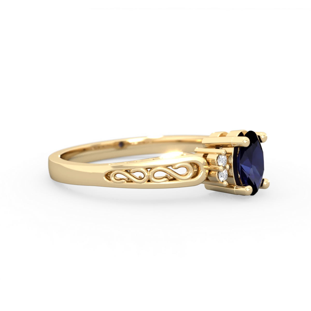 Sapphire Filligree Scroll Oval 14K Yellow Gold ring R0812