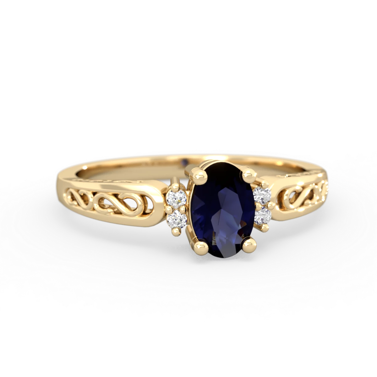 Sapphire Filligree Scroll Oval 14K Yellow Gold ring R0812