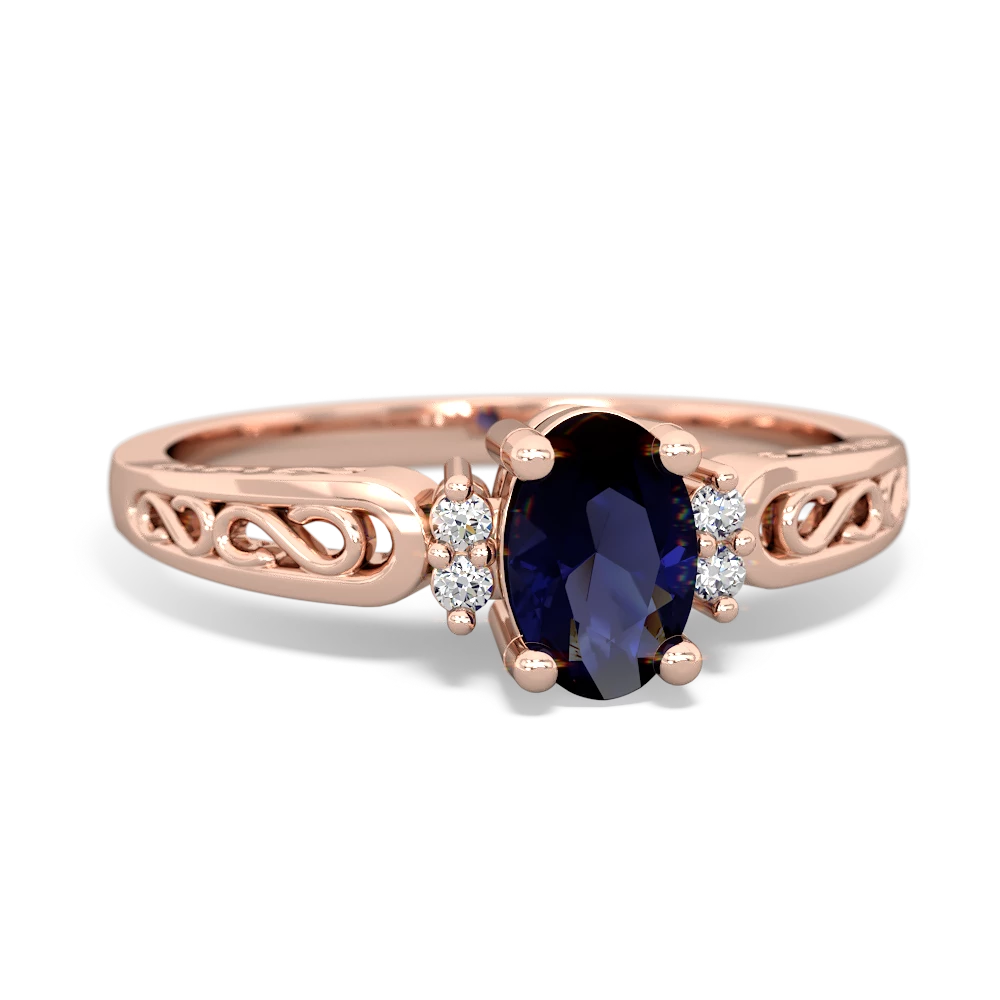 Sapphire Filligree Scroll Oval 14K Rose Gold ring R0812