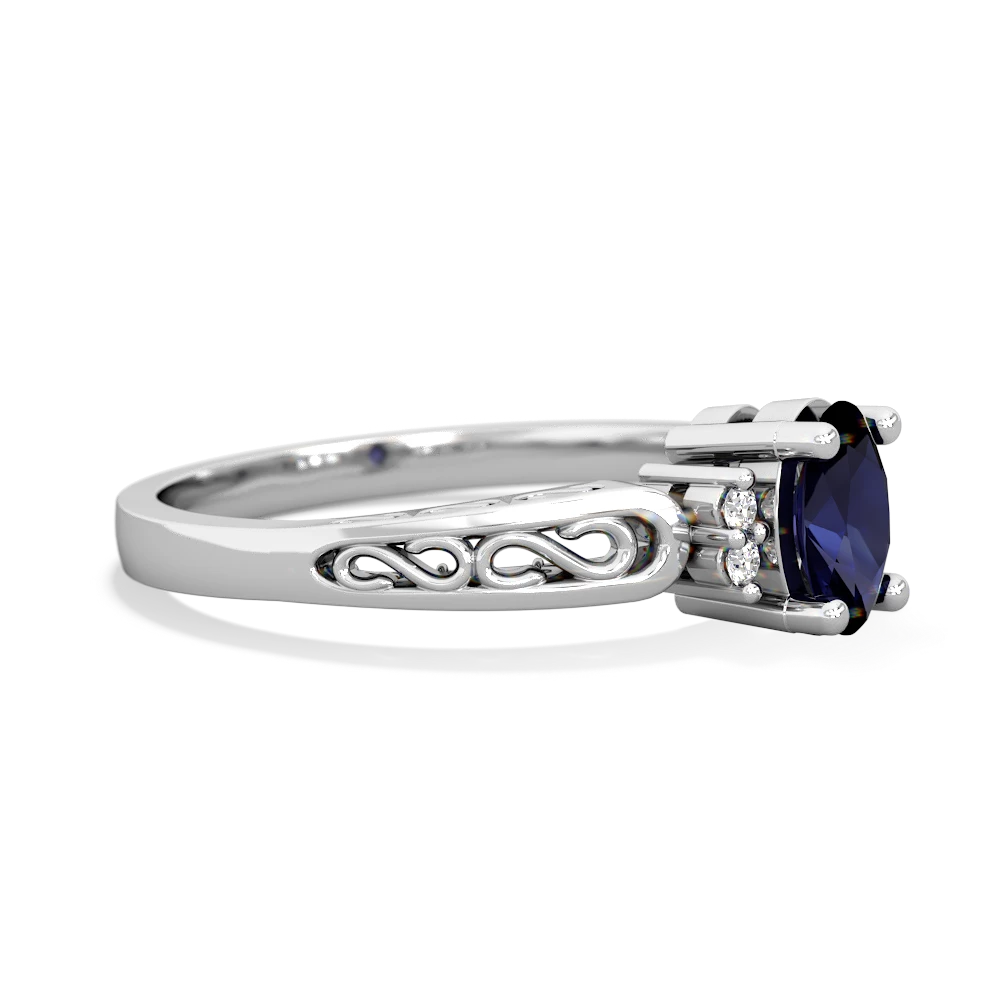 Sapphire Filligree Scroll Oval 14K White Gold ring R0812