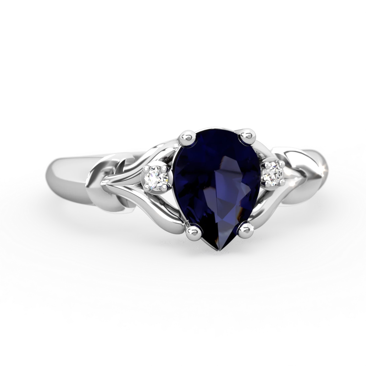 Sapphire Precious Pear 14K White Gold ring R0826