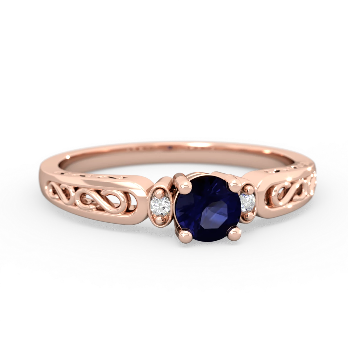 Sapphire Filligree Scroll Round 14K Rose Gold ring R0829