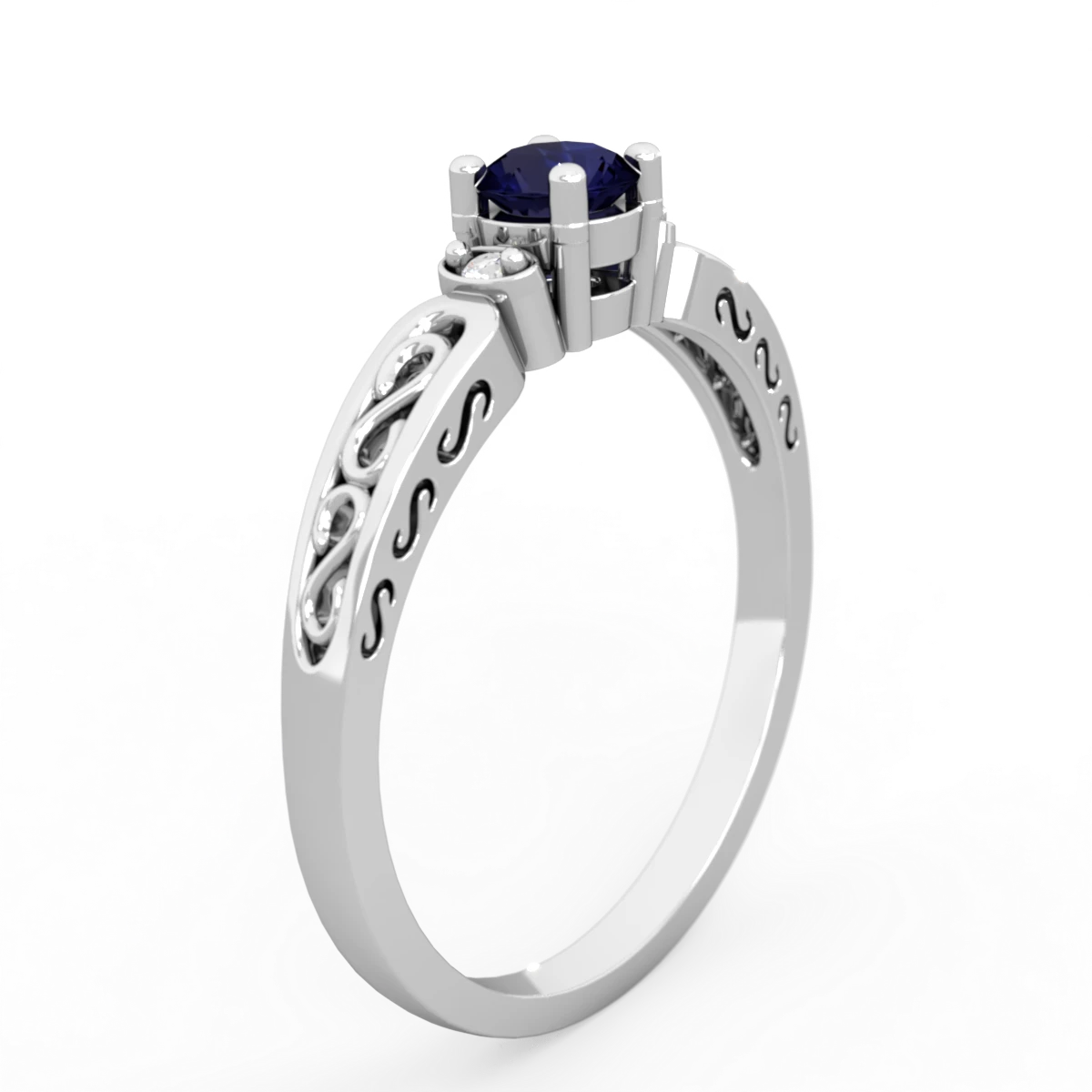 Sapphire Filligree Scroll Round 14K White Gold ring R0829