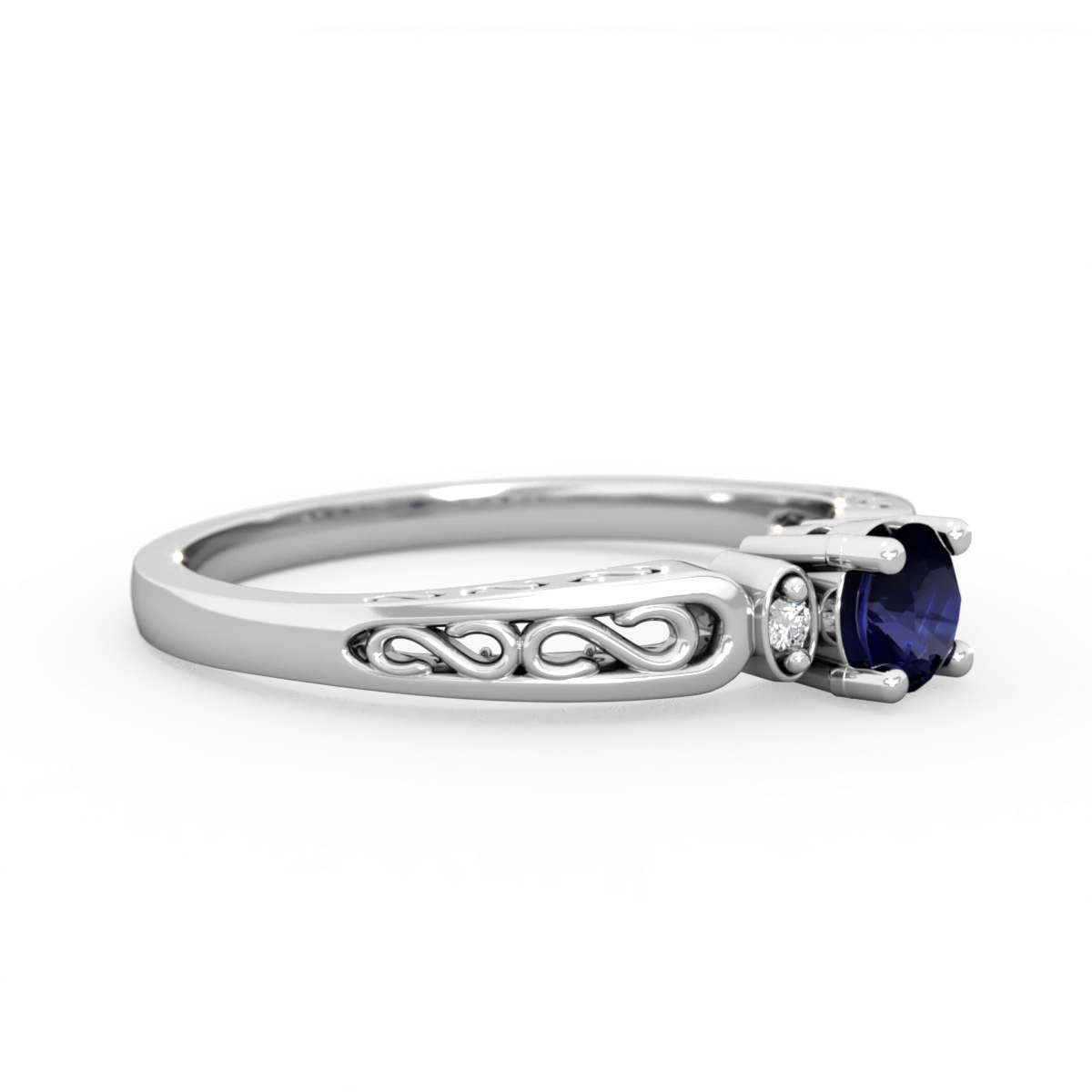 Sapphire Filligree Scroll Round 14K White Gold ring R0829