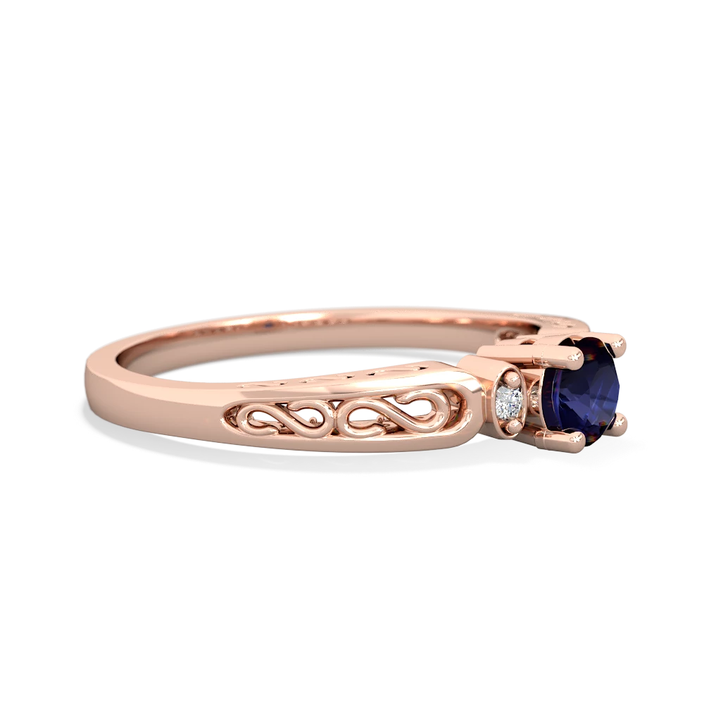 Sapphire Filligree Scroll Round 14K Rose Gold ring R0829