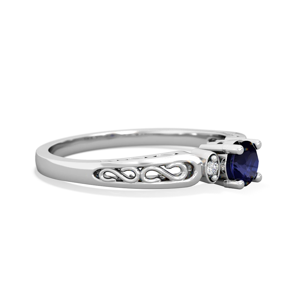 Sapphire Filligree Scroll Round 14K White Gold ring R0829