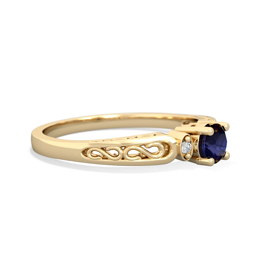 Sapphire Filligree Scroll Round 14K Yellow Gold ring R0829