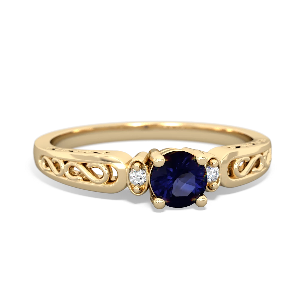 Sapphire Filligree Scroll Round 14K Yellow Gold ring R0829