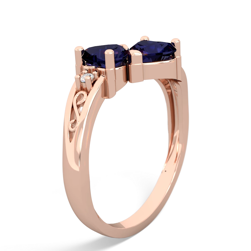 Sapphire Snuggling Hearts 14K Rose Gold ring R2178