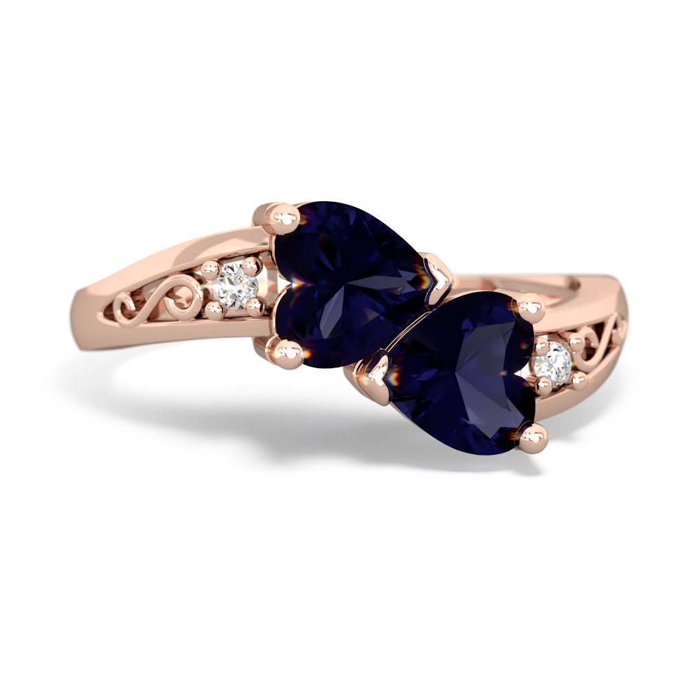 Sapphire Snuggling Hearts 14K Rose Gold ring R2178