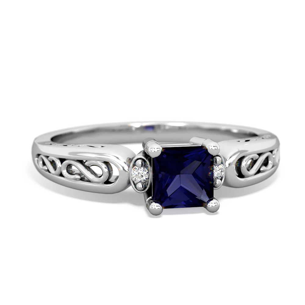 Sapphire Filligree Scroll Square 14K White Gold ring R2430