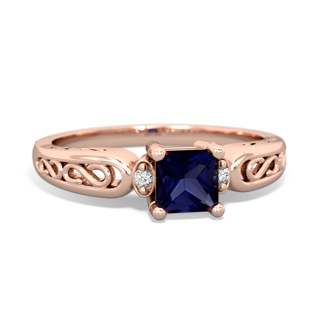 Sapphire Filligree Scroll Square 14K Rose Gold ring R2430