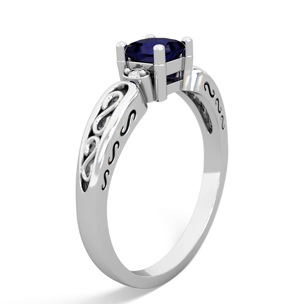 Sapphire Filligree Scroll Square 14K White Gold ring R2430