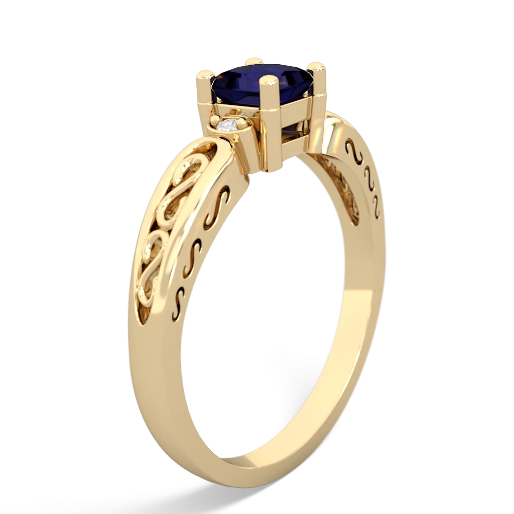 Sapphire Filligree Scroll Square 14K Yellow Gold ring R2430