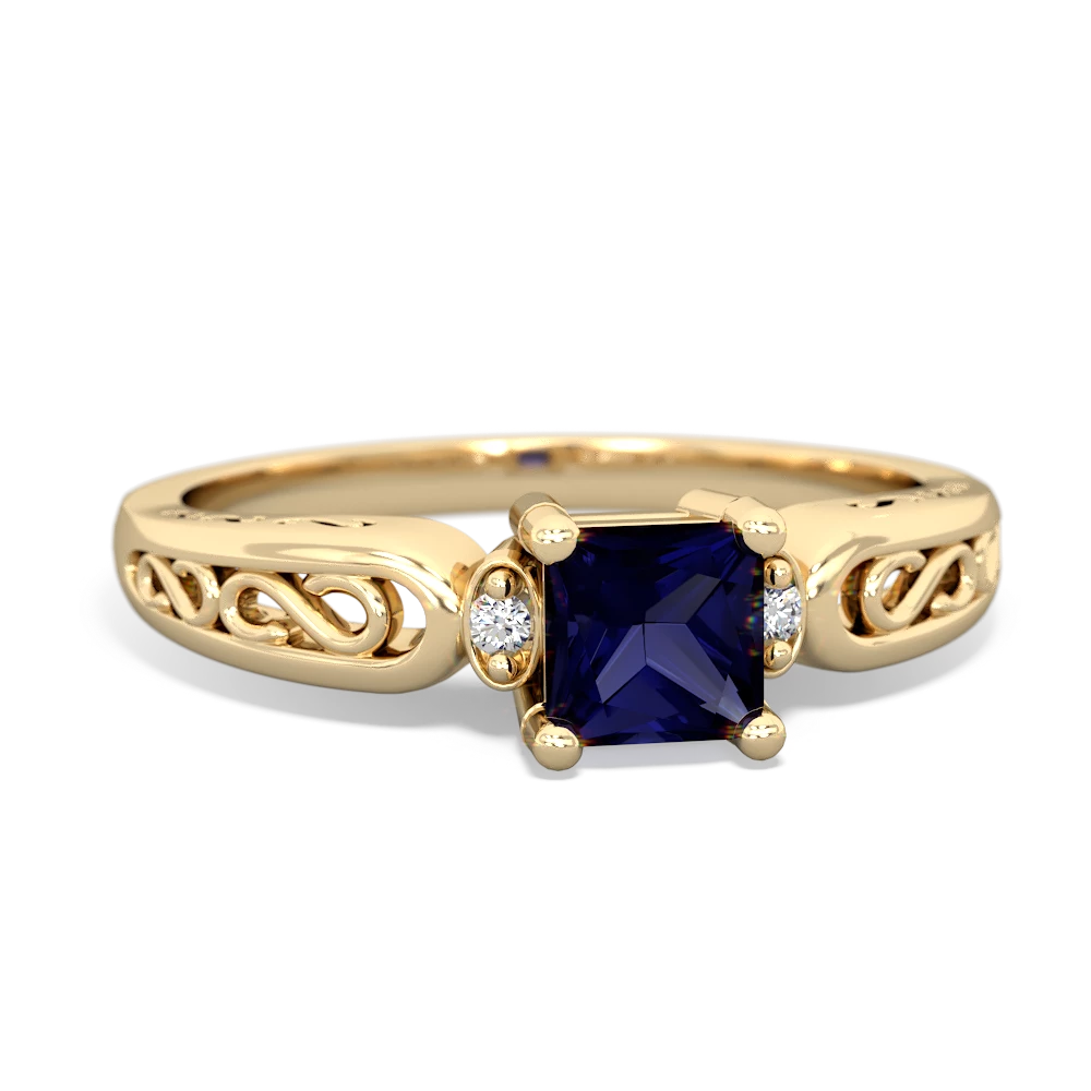 Sapphire Filligree Scroll Square 14K Yellow Gold ring R2430