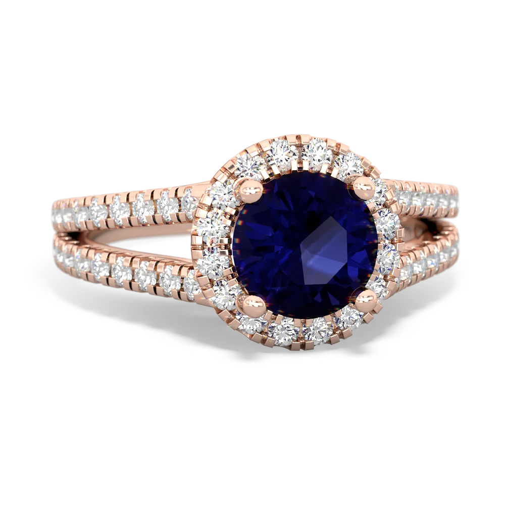 Sapphire Pave Halo 14K Rose Gold ring R5490