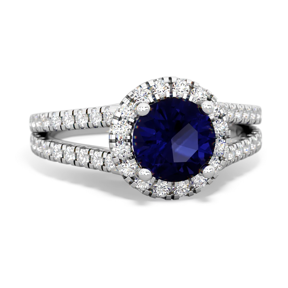 Sapphire Pave Halo 14K White Gold ring R5490