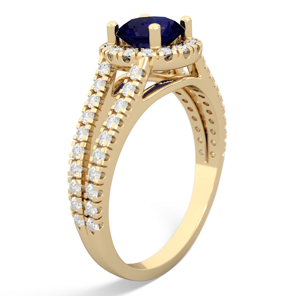 Sapphire Pave Halo 14K Yellow Gold ring R5490