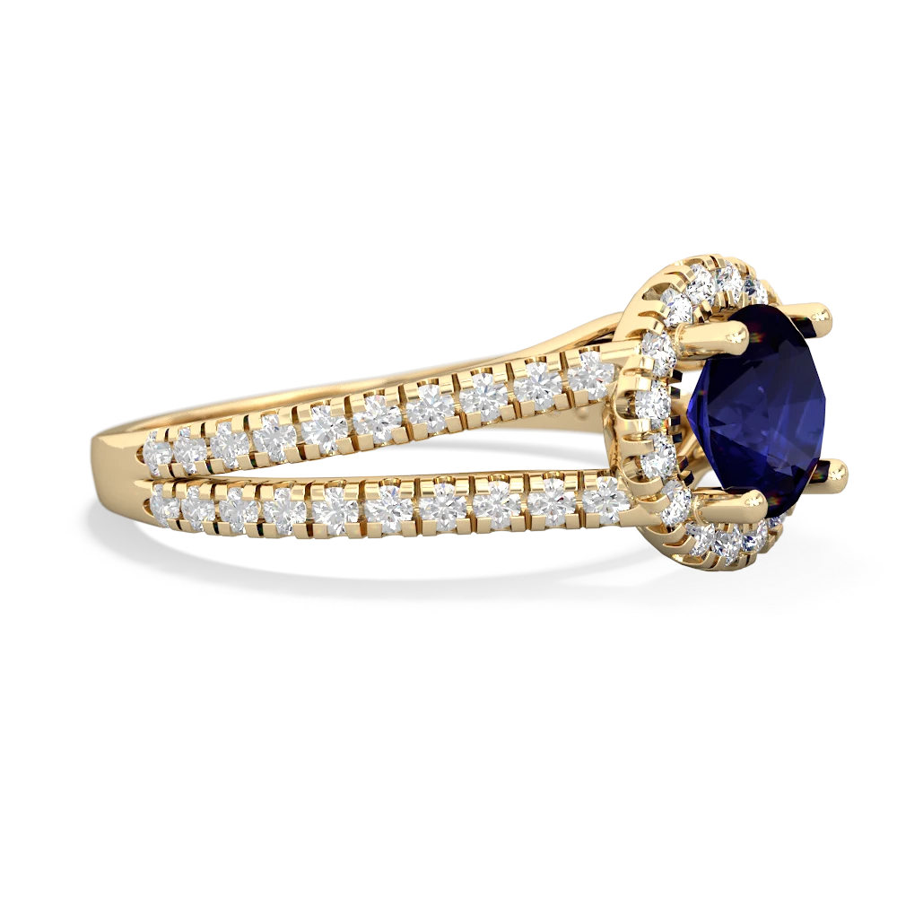 Sapphire Pave Halo 14K Yellow Gold ring R5490