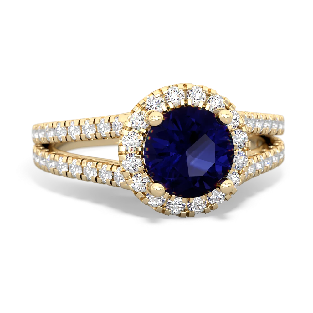 Sapphire Pave Halo 14K Yellow Gold ring R5490