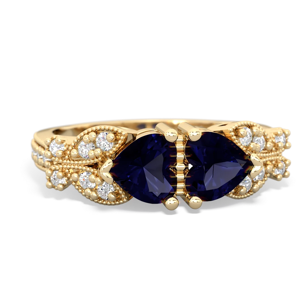 Sapphire Diamond Butterflies 14K Yellow Gold ring R5601