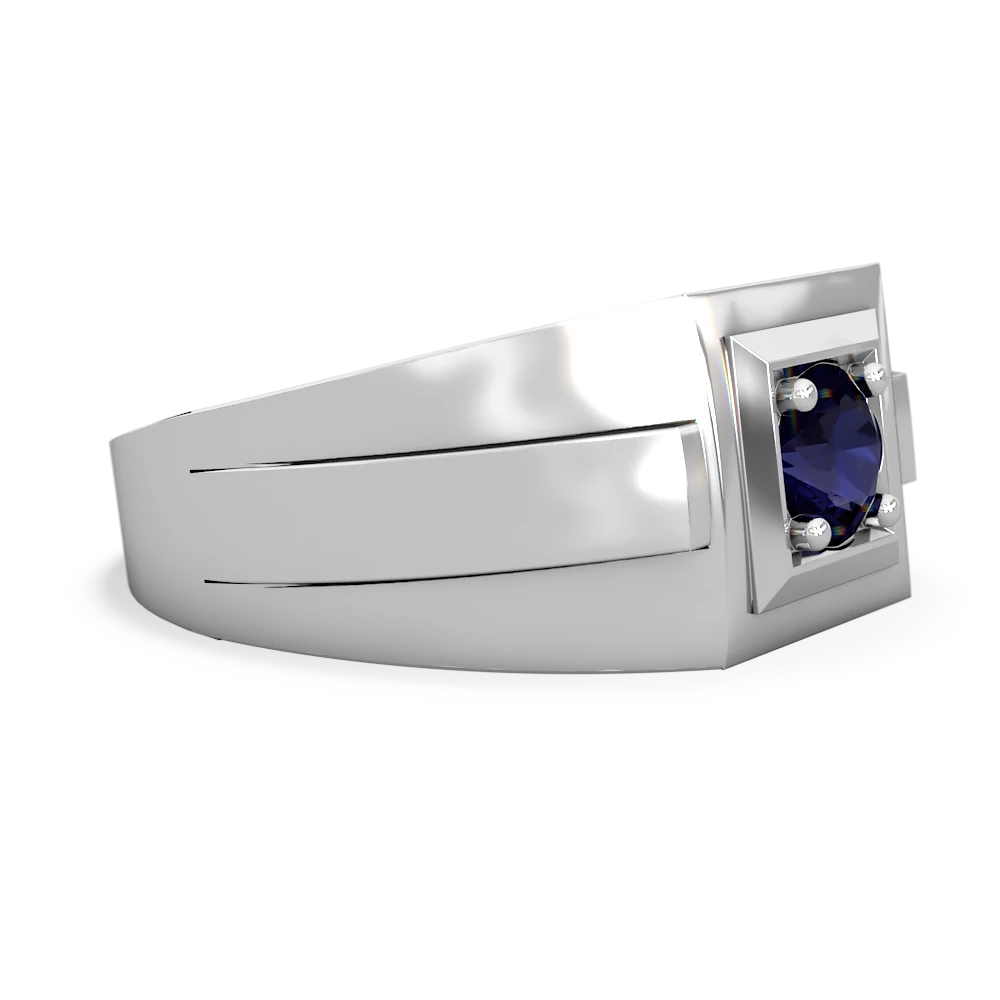 Sapphire Men's Squared Circle 14K White Gold ring R0480