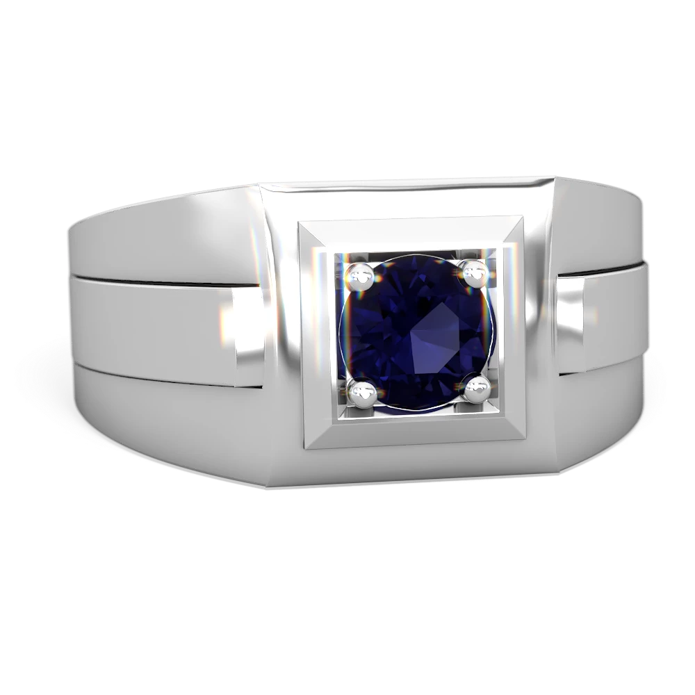 Sapphire Men's Squared Circle 14K White Gold ring R0480