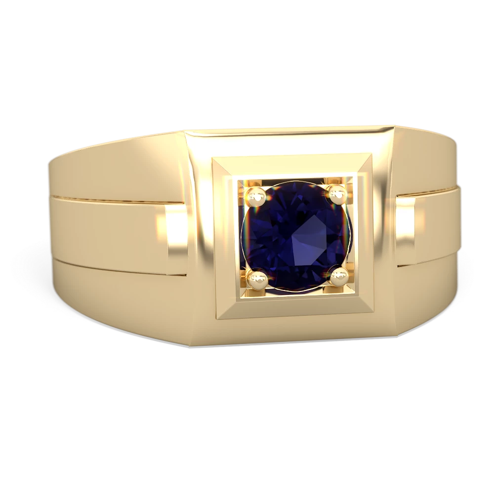 Sapphire Men's Squared Circle 14K Yellow Gold ring R0480