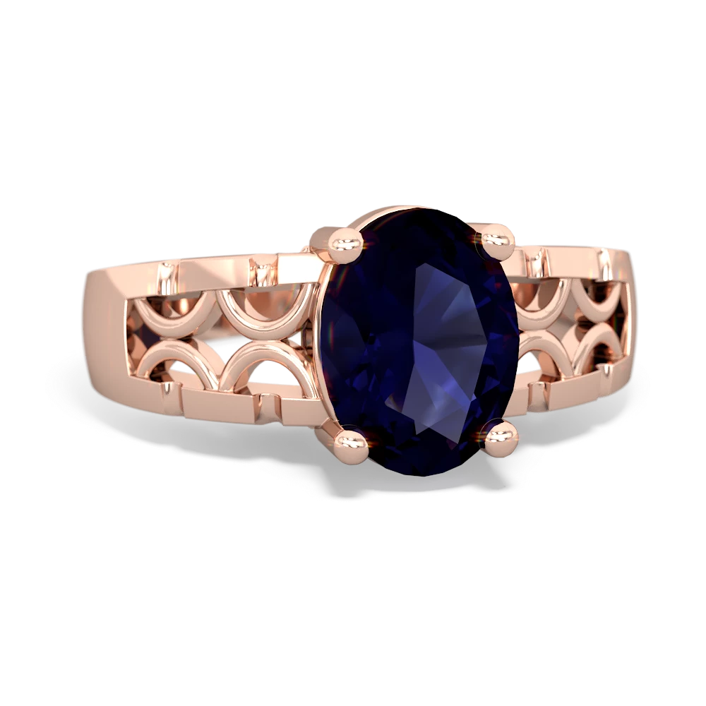 Sapphire Art Deco Filigree 14K Rose Gold ring R2322