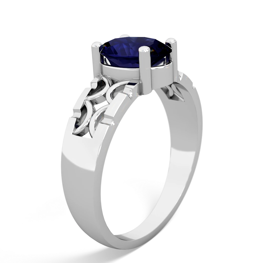 Sapphire Art Deco Filigree 14K White Gold ring R2322