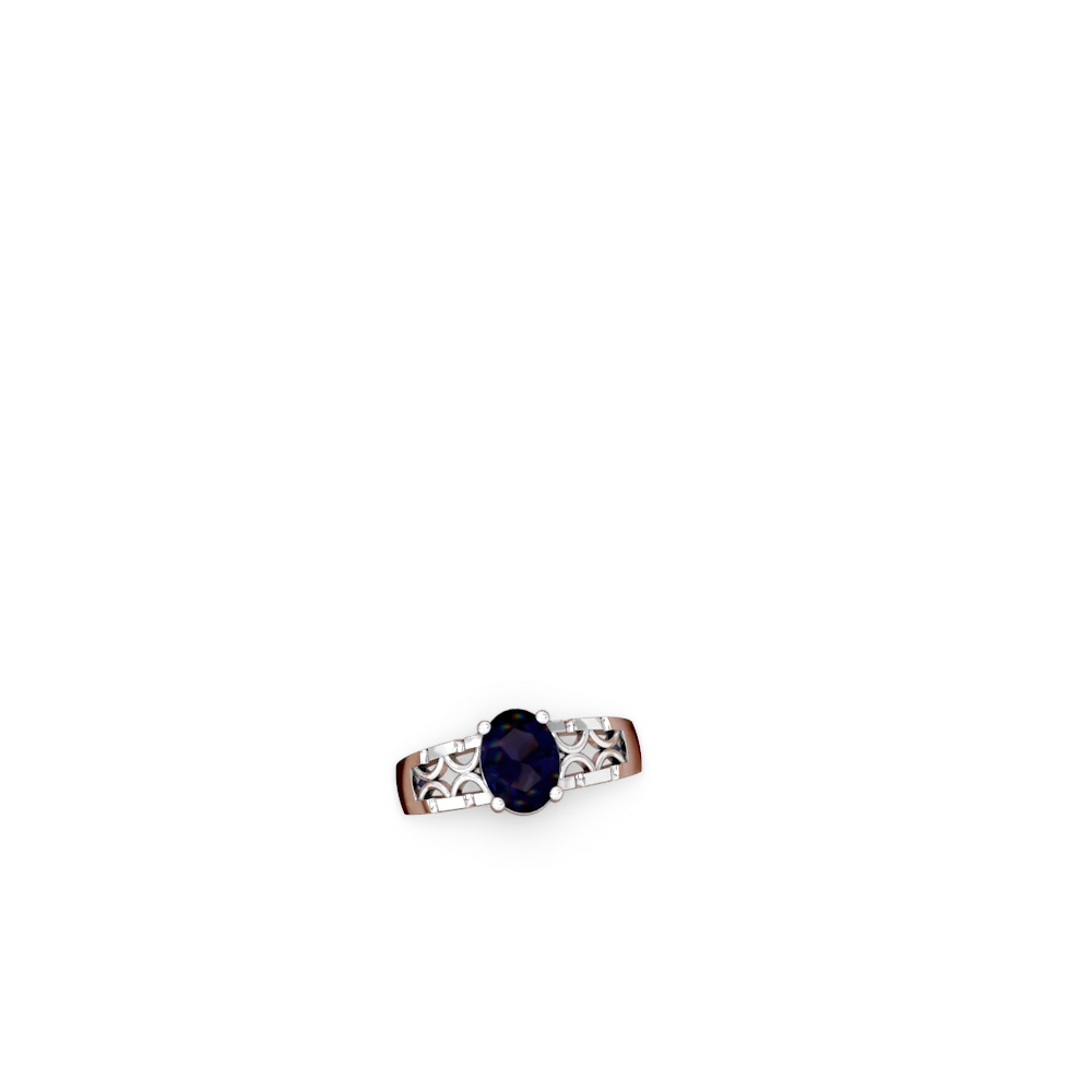 Sapphire Art Deco Filigree 14K White Gold ring R2322