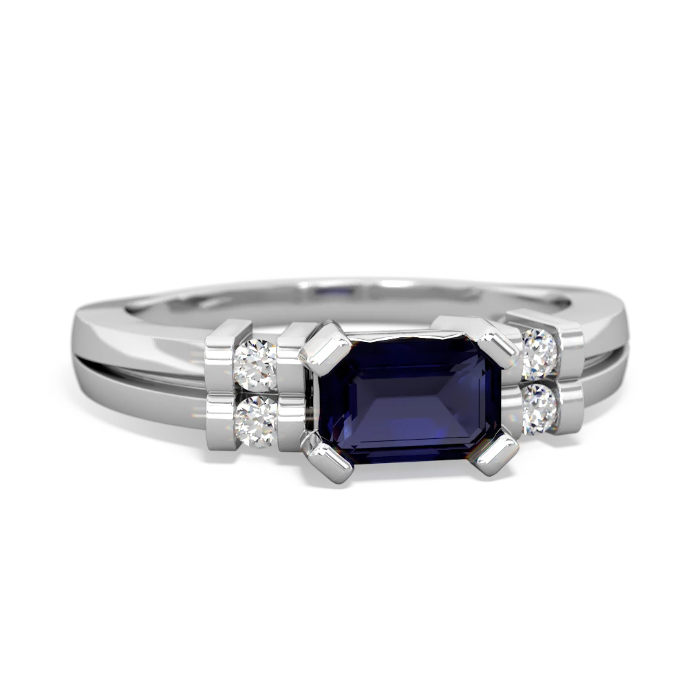 Sapphire Art Deco East-West 14K White Gold ring R2590