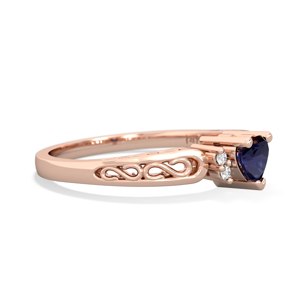 Sapphire Filligree Scroll Heart 14K Rose Gold ring R2429