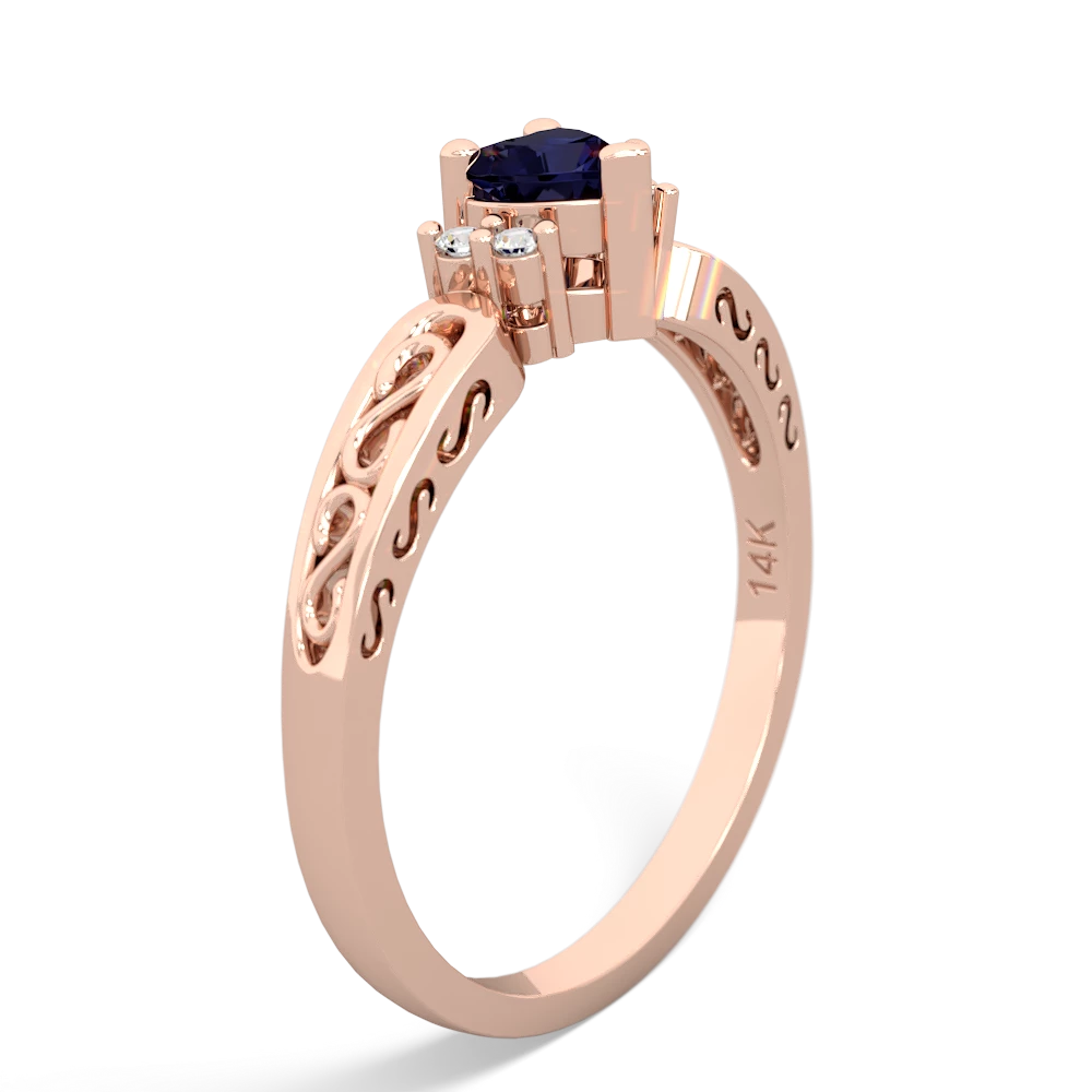 Sapphire Filligree Scroll Heart 14K Rose Gold ring R2429